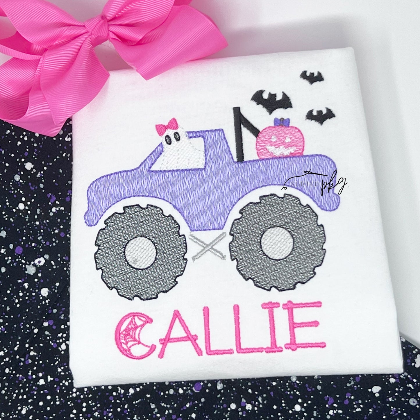 Spooky Bow Monster Truck Embroidery