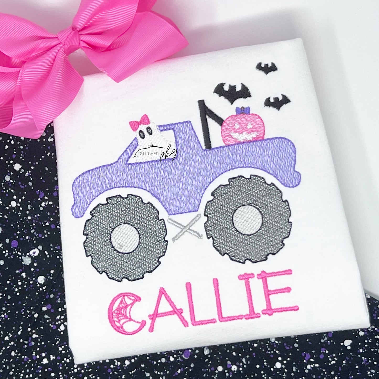 Spooky Bow Monster Truck Embroidery