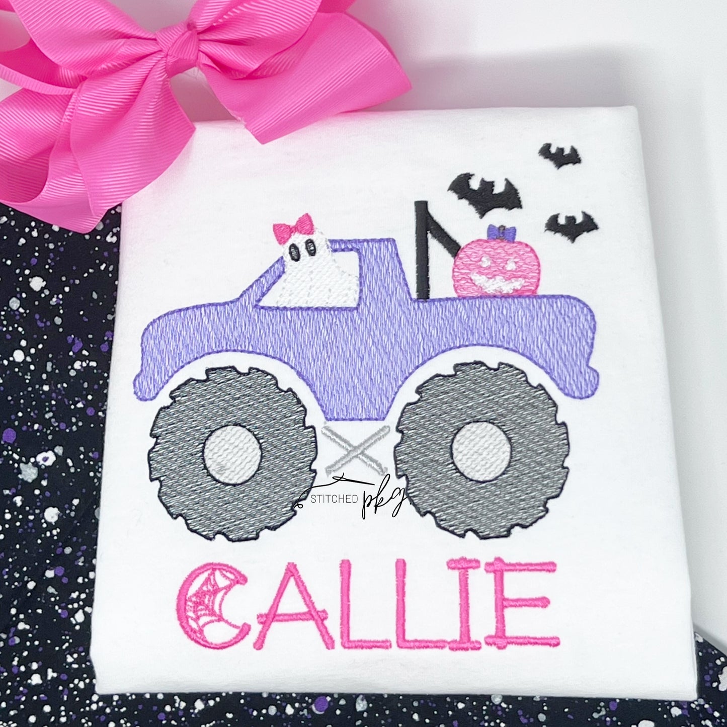 Spooky Bow Monster Truck Embroidery