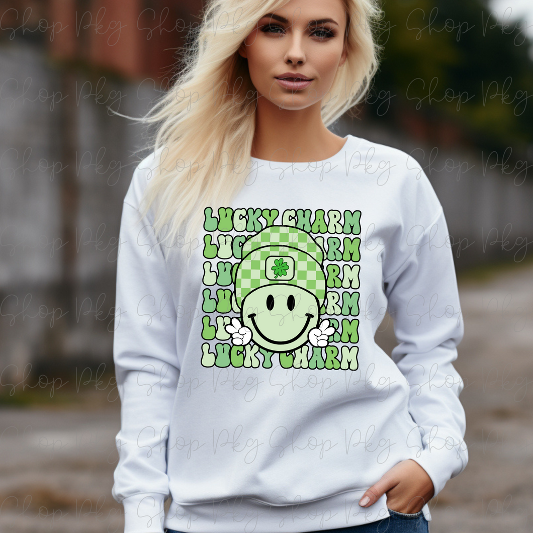 Lucky Charm Smiley Vibes Stacked Graphic