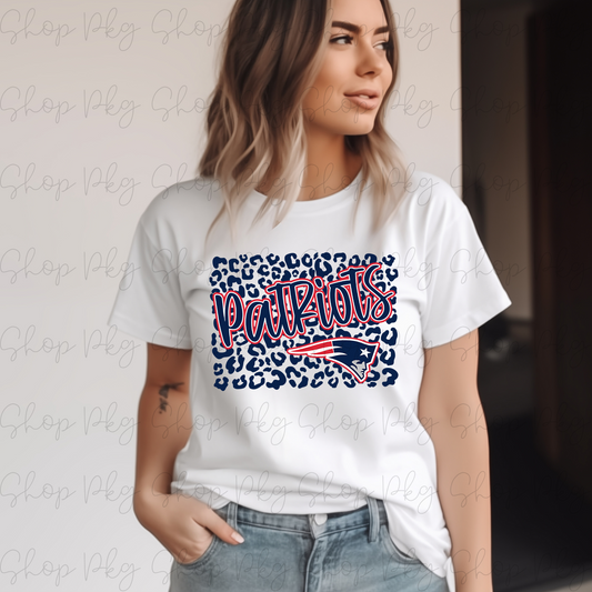 Patriots Navy Red Color Leopard Backsplash Graphic Tee