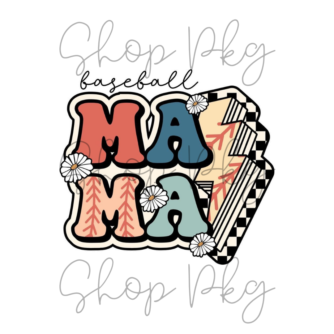 Retro Baseball Mama Lightning Strike