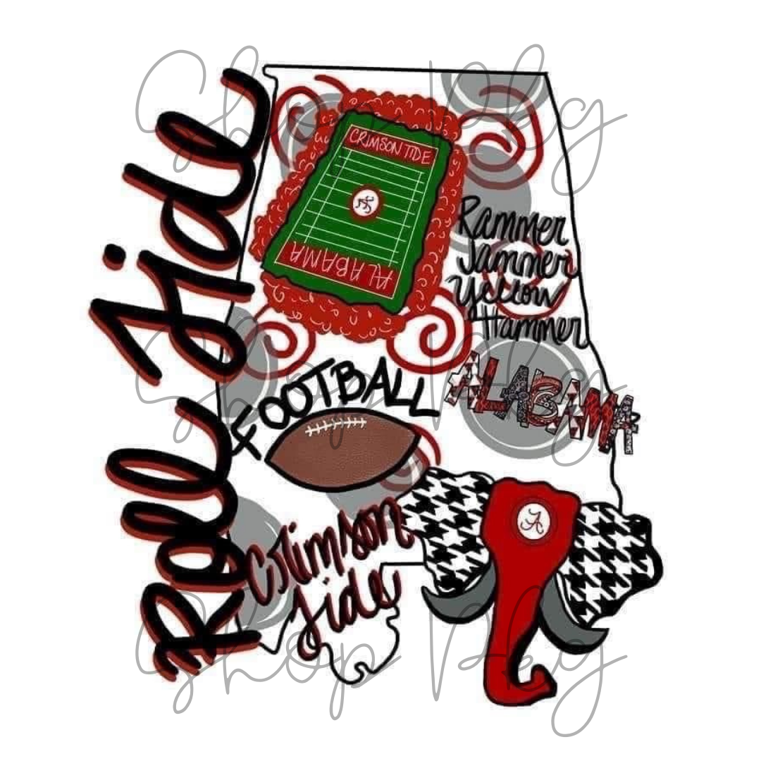 Roll Tide Alabama Doodle State