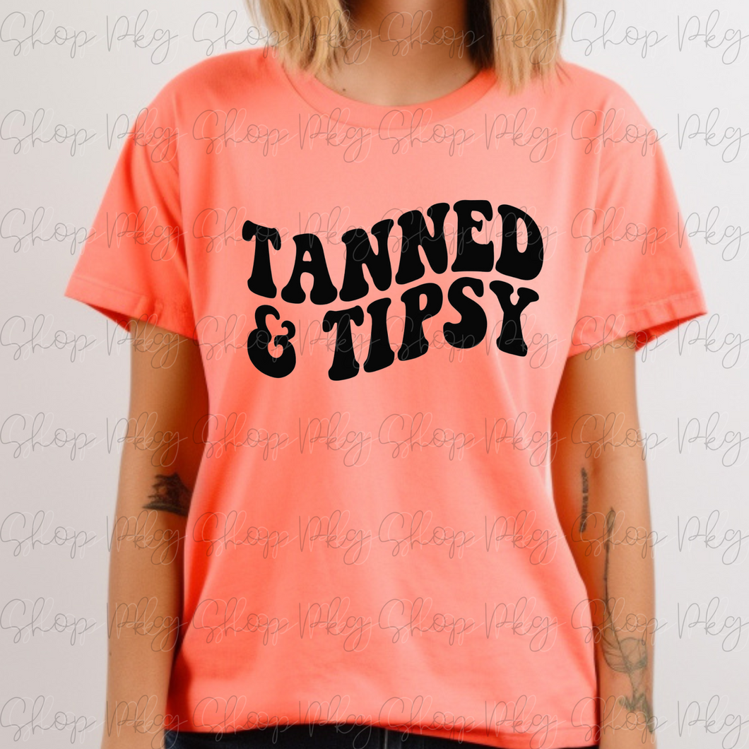 Tanned and Tipsy Wavy Text Graphic Tee