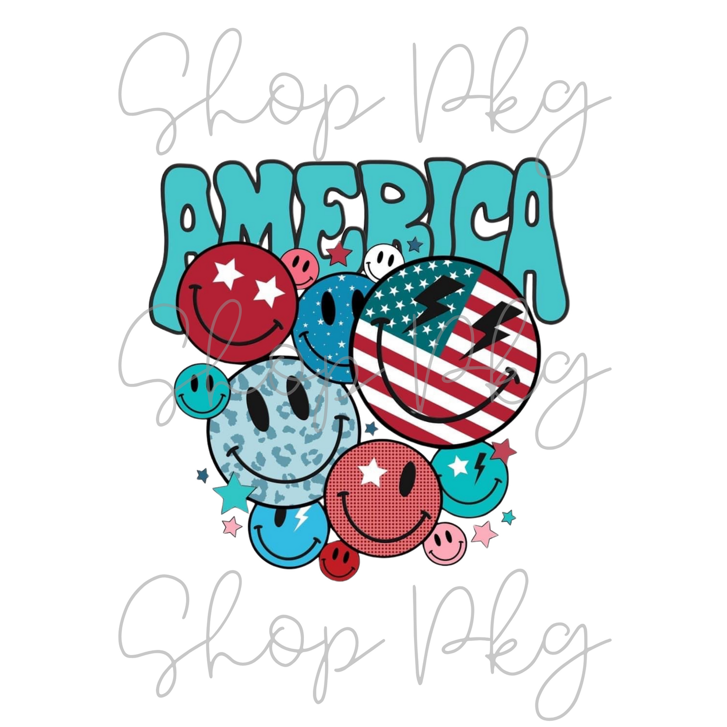 Teal America Smiley Faces