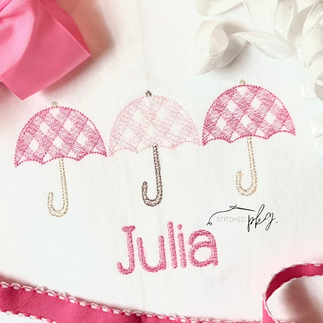 Gingham Umbrella Trio Embroidery