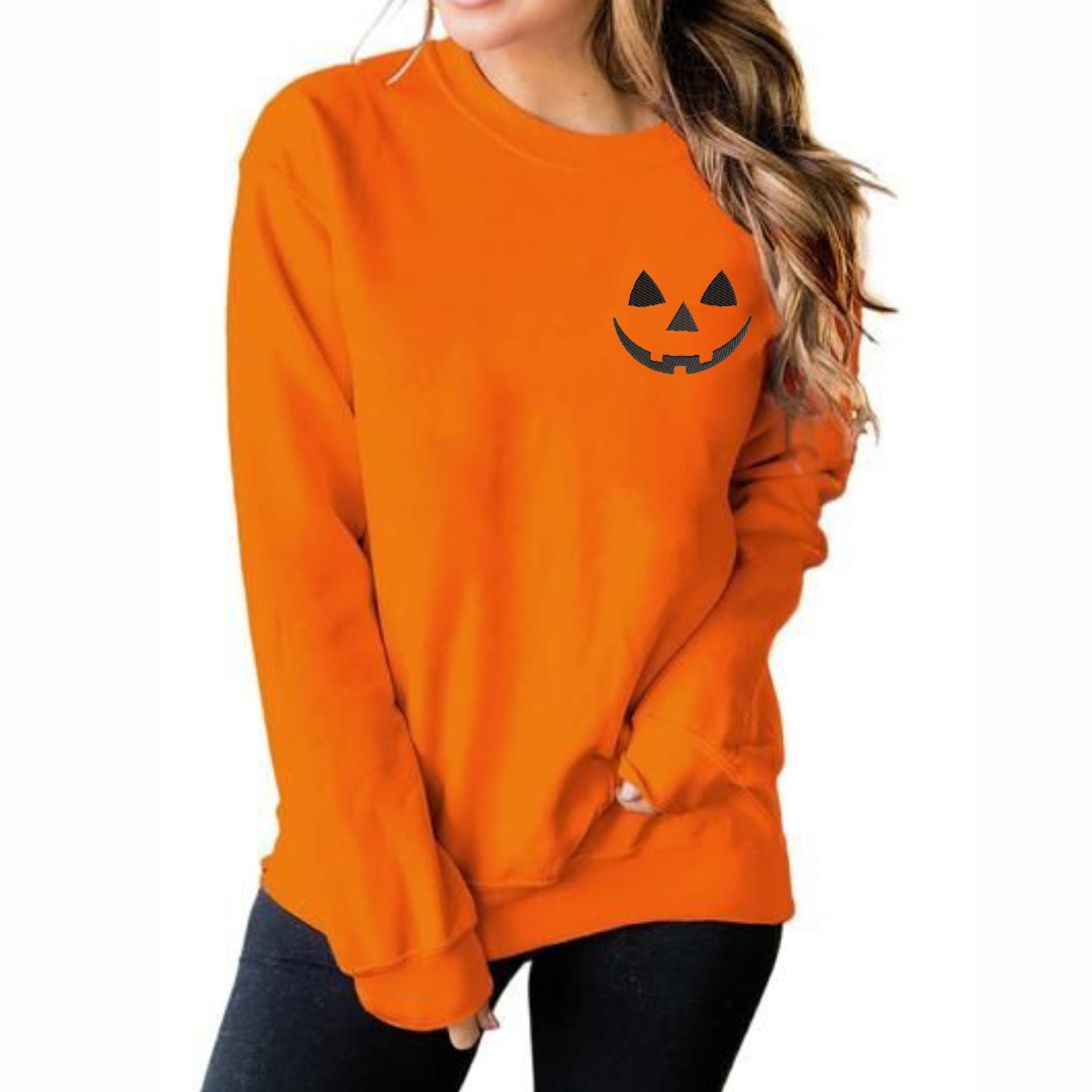 Jack-o-Lantern Face Embroidered Sweatshirt