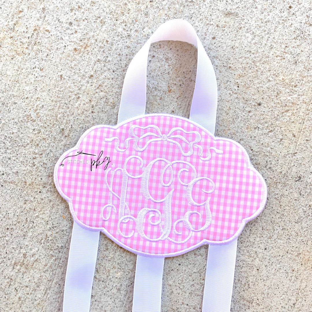 Gingham Script Monogram Bow Holder