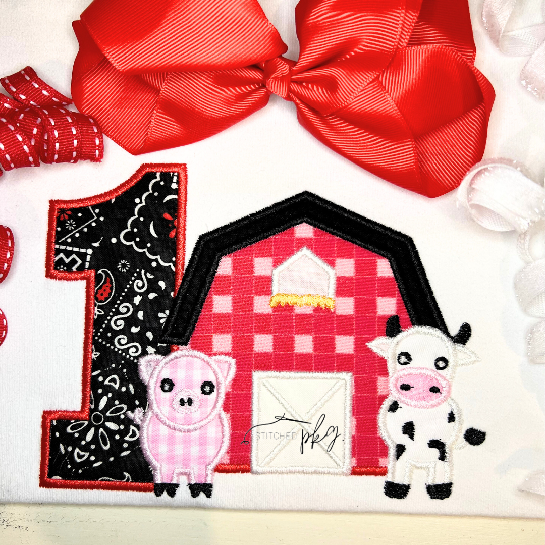 Farm Animal Barn Birthday Applique