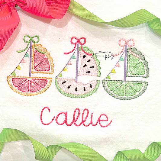 Citrus Fruit Sailboat Trio Embroidery