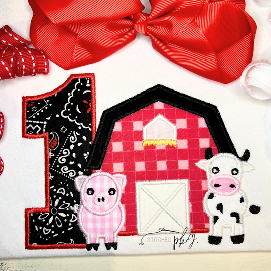 Farm Animal Barn Birthday Applique