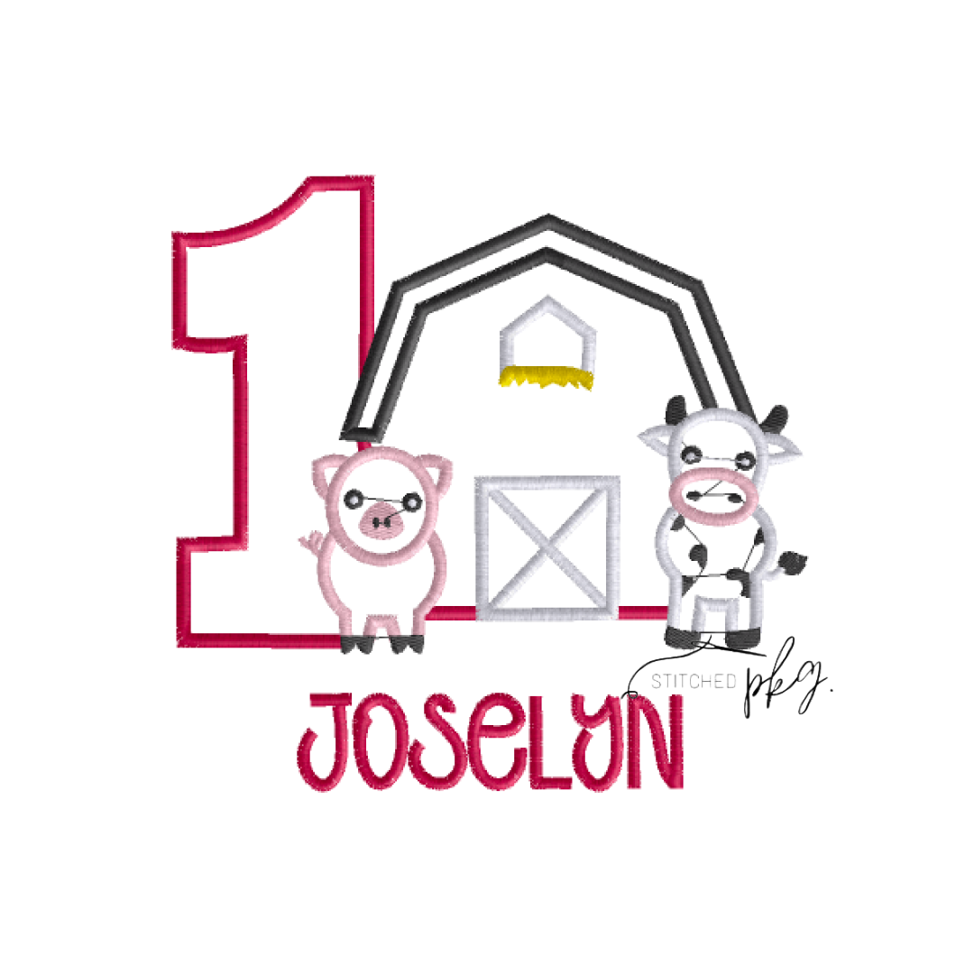 Farm Animal Barn Birthday Applique