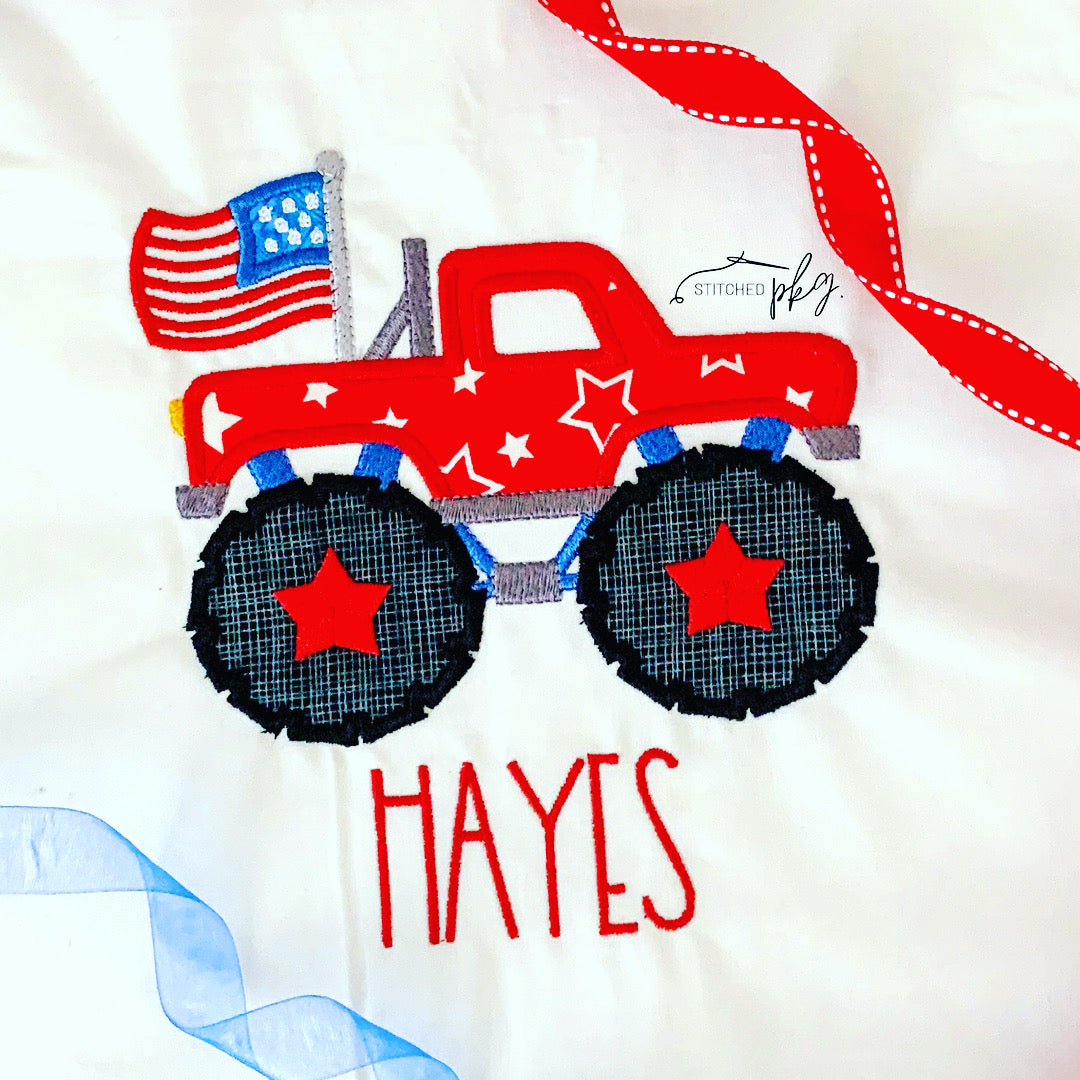 Monster Truck American Flag Applique