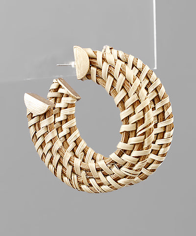 Natural Rattan Open Hoop Earrings