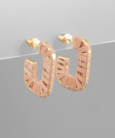 Raffia Wrapped Open Hoops Dark Beige