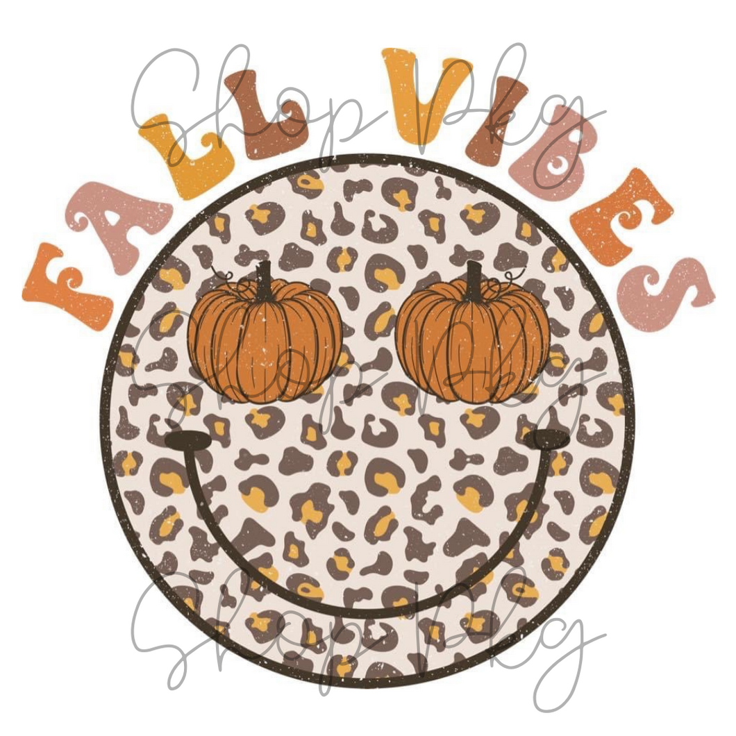 Fall Vibes Pumpkin Leopard Smiley