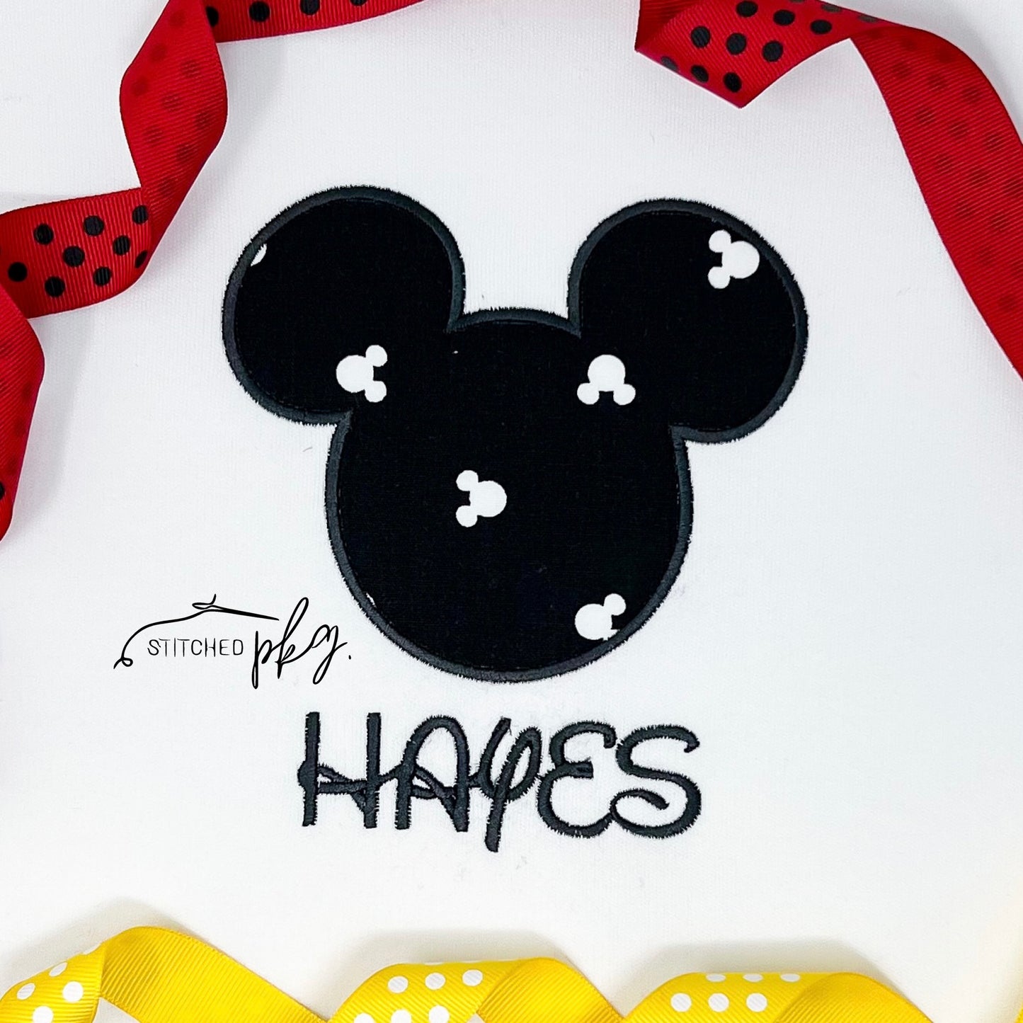 Black White Mouse Head Personalized Applique