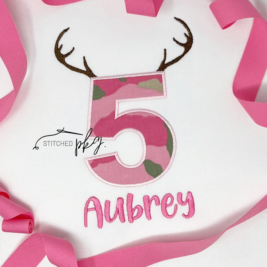 Pink Camo Hunting Birthday Number Applique