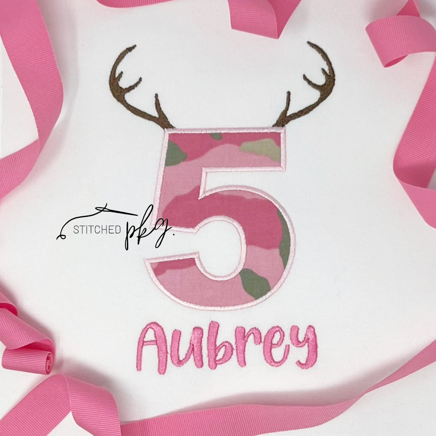 Pink Camo Hunting Birthday Number Applique