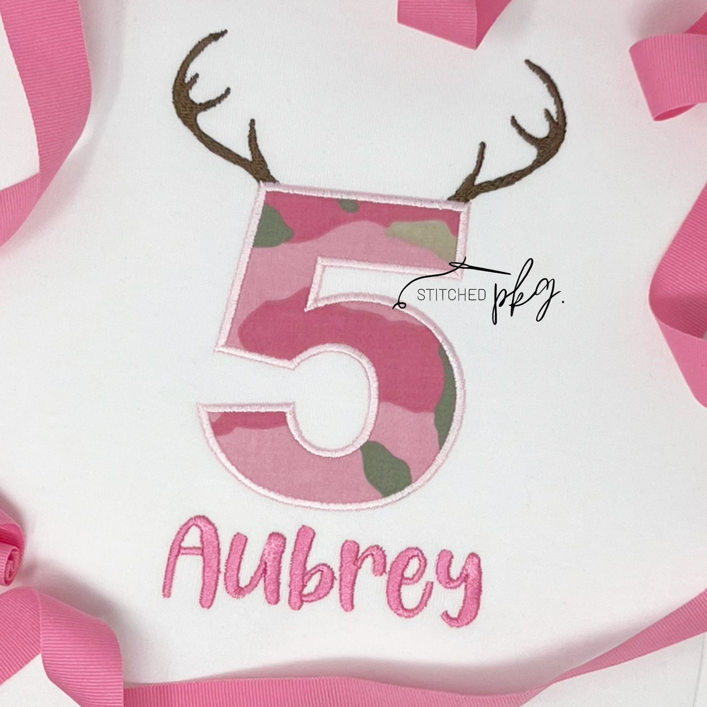 Pink Camo Hunting Birthday Number Applique