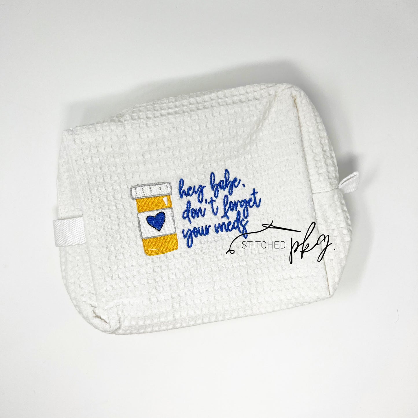 Embroidered Pill Bottle Medicine Bag (Blue)