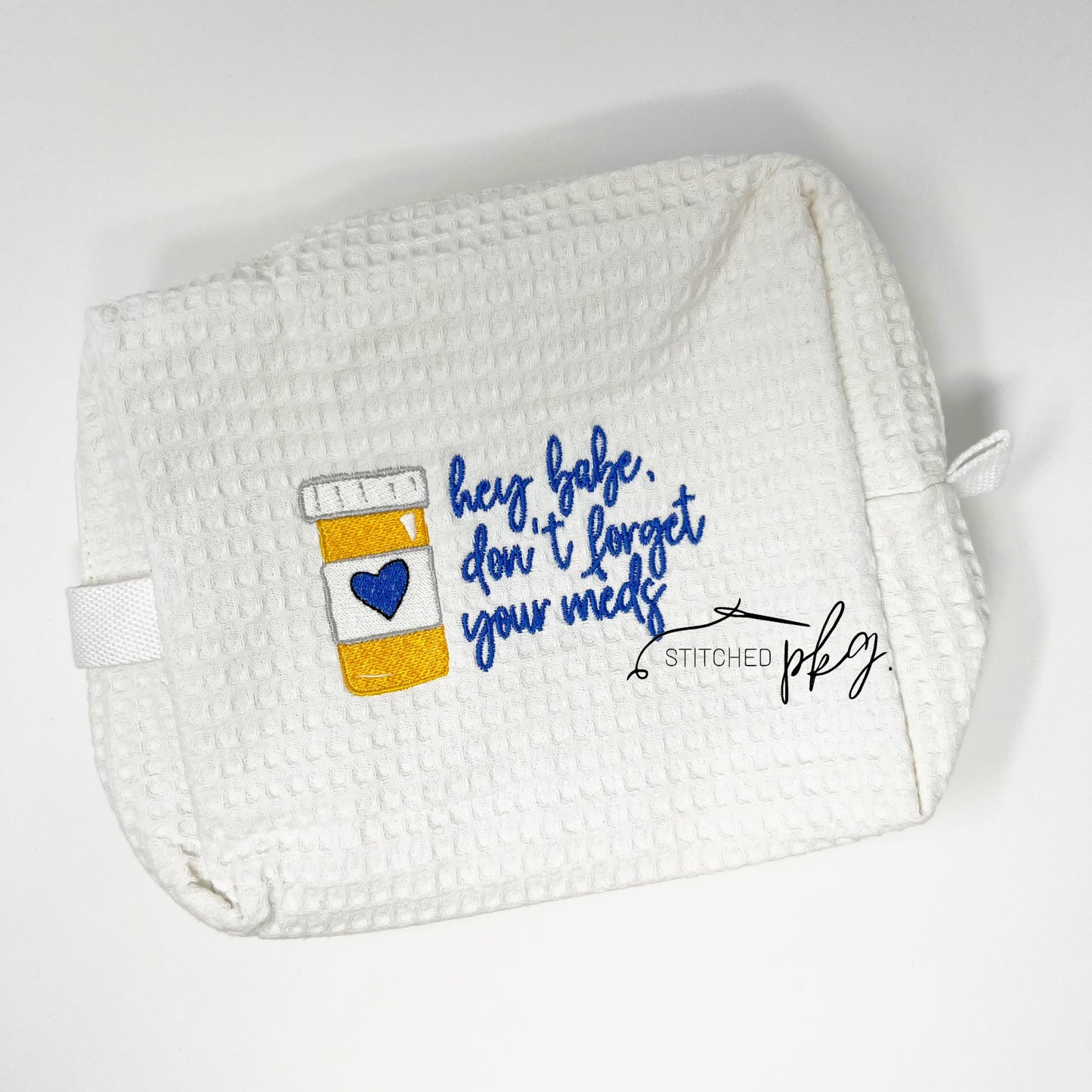 Embroidered Pill Bottle Medicine Bag (Blue)