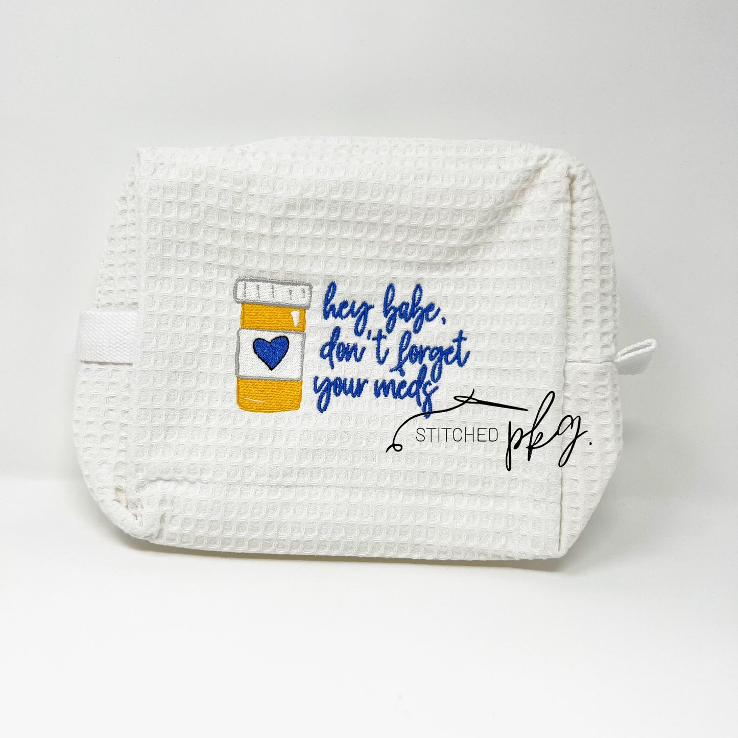 Embroidered Pill Bottle Medicine Bag (Blue)