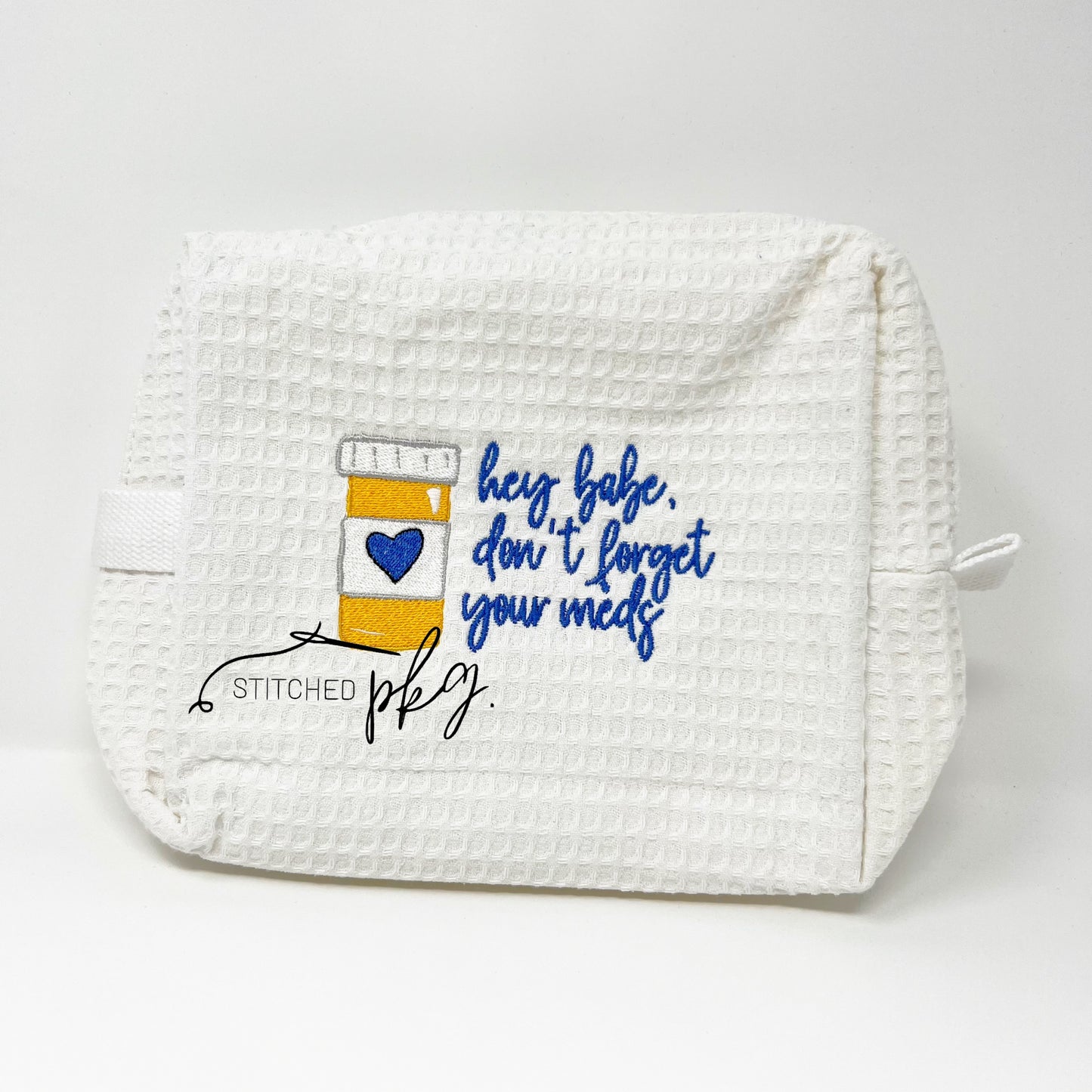 Embroidered Pill Bottle Medicine Bag (Blue)