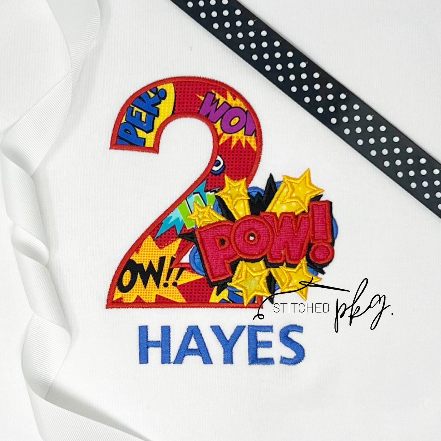 Superhero Pow Birthday Number Applique