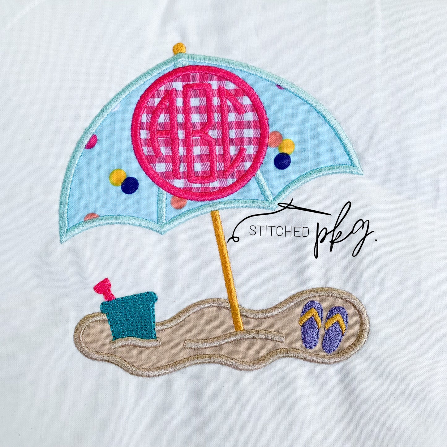 Beach Umbrella Girl Monogram Applique