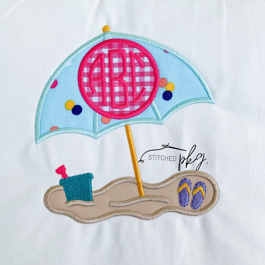 Beach Umbrella Girl Monogram Applique