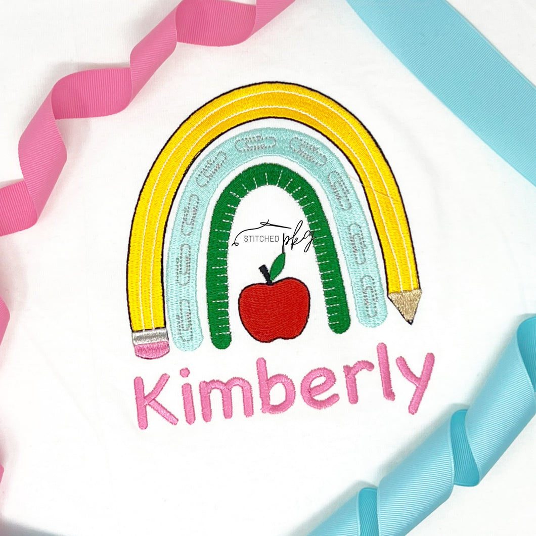 Back to School Rainbow Girl Embroidery