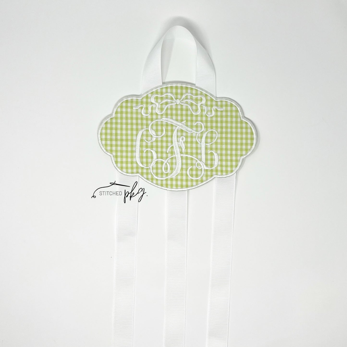 Gingham Script Monogram Bow Holder