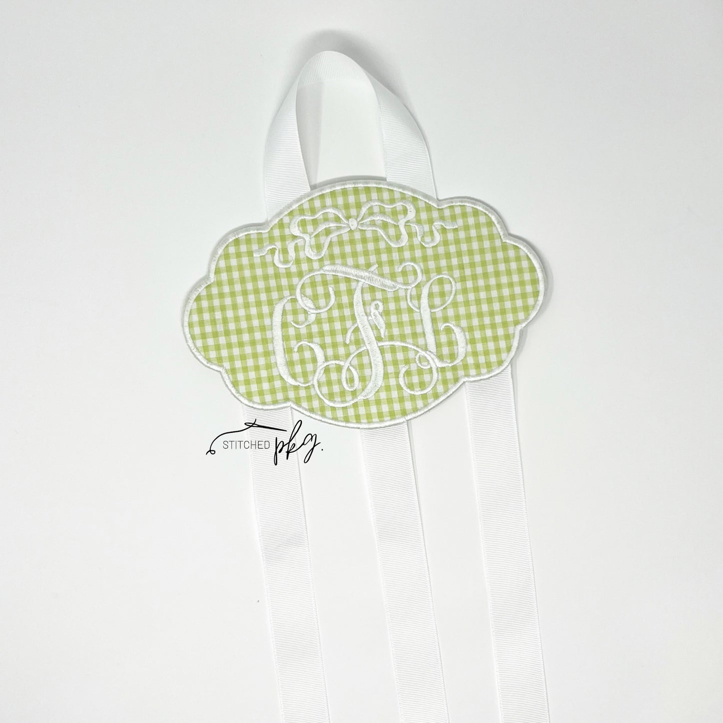 Gingham Script Monogram Bow Holder