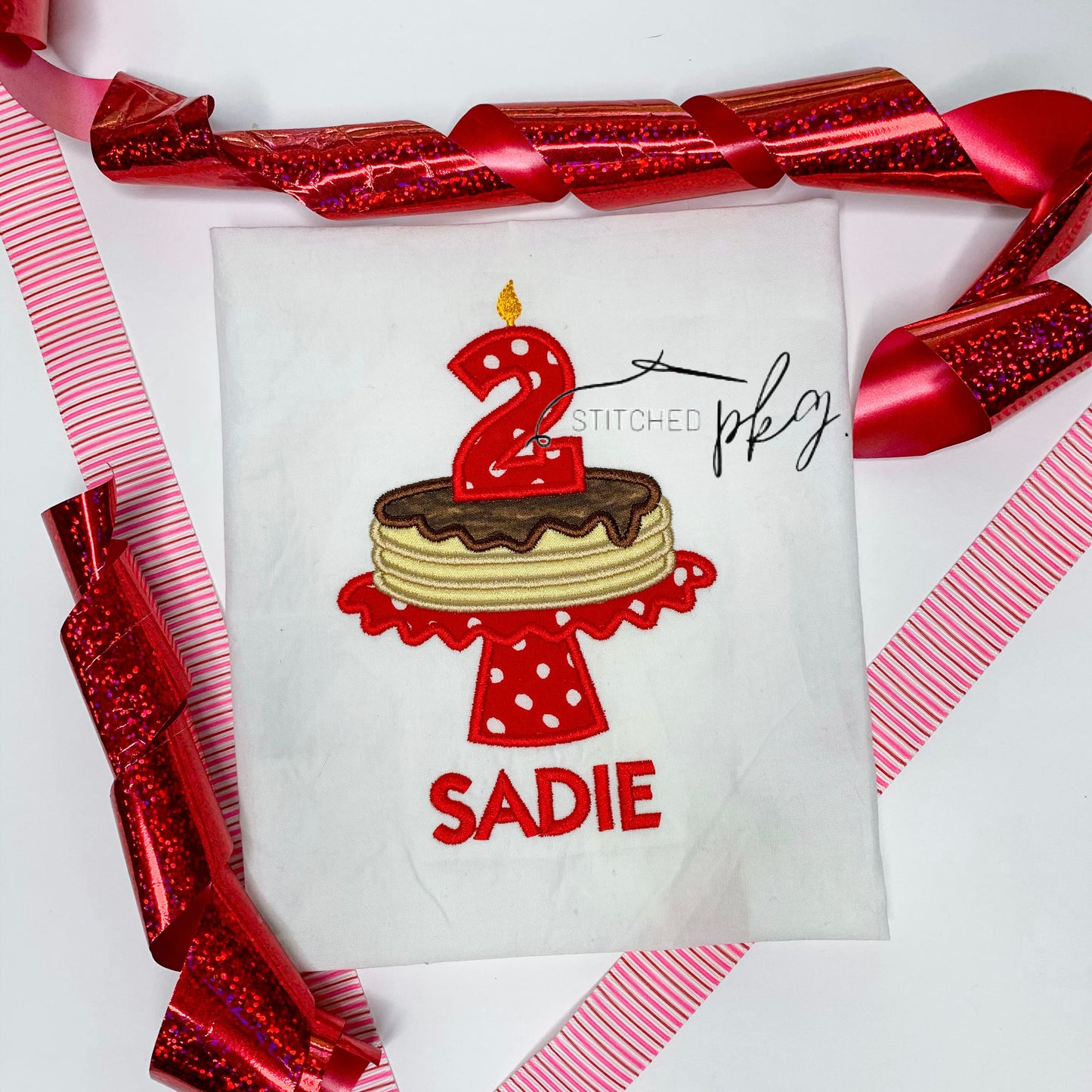 Pancake Birthday Red White Applique