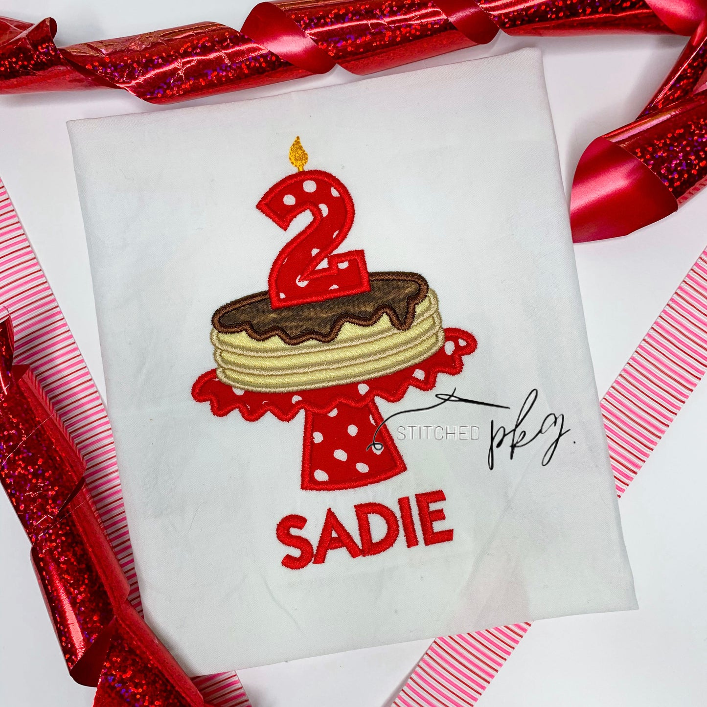 Pancake Birthday Red White Applique