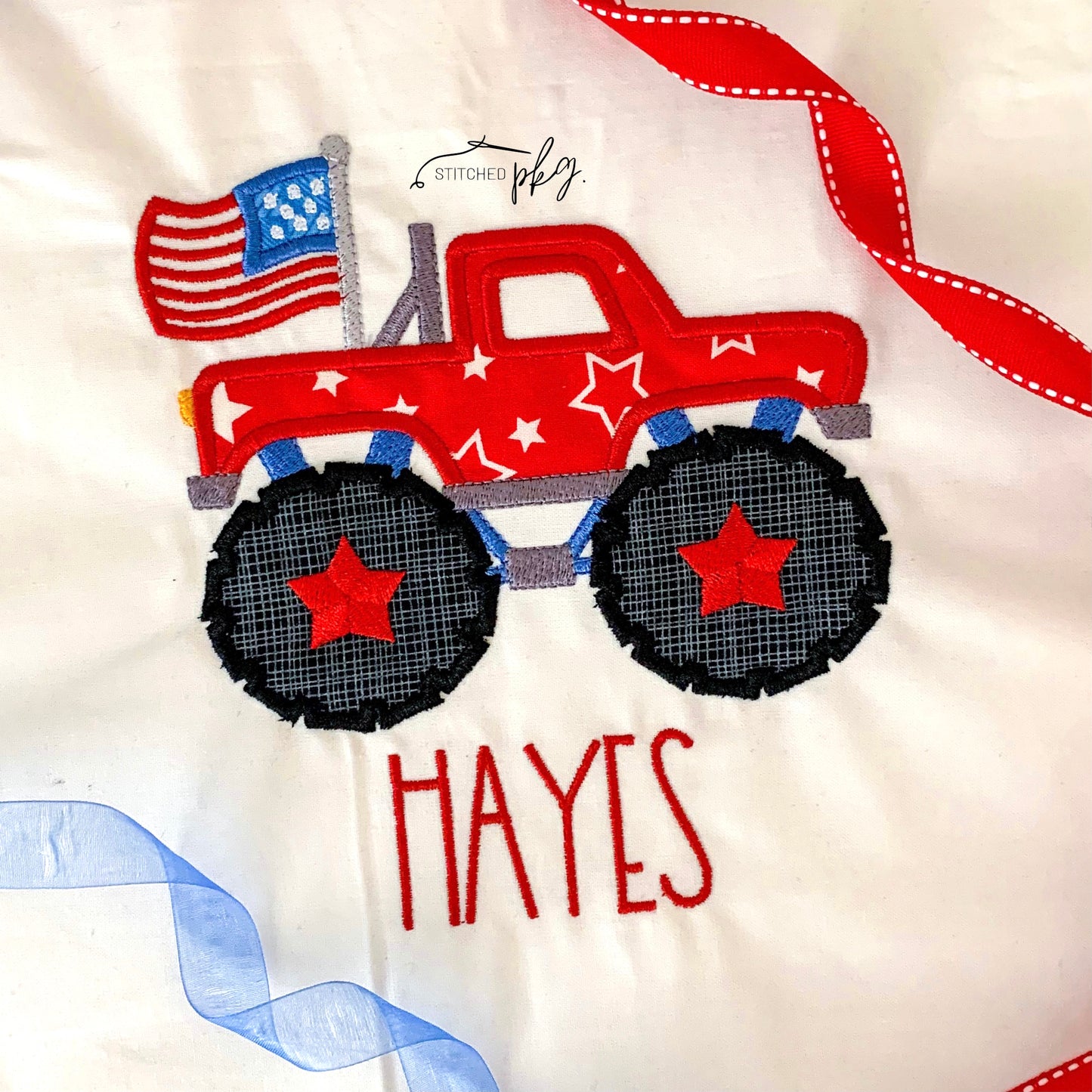 Monster Truck American Flag Applique