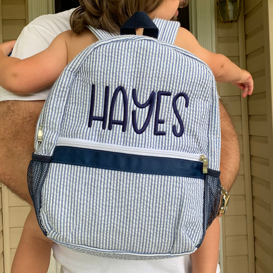 Toddler Size Embroidered Seersucker Backpack