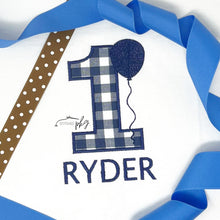 Load image into Gallery viewer, Navy Gingham Number Balloon Applique
