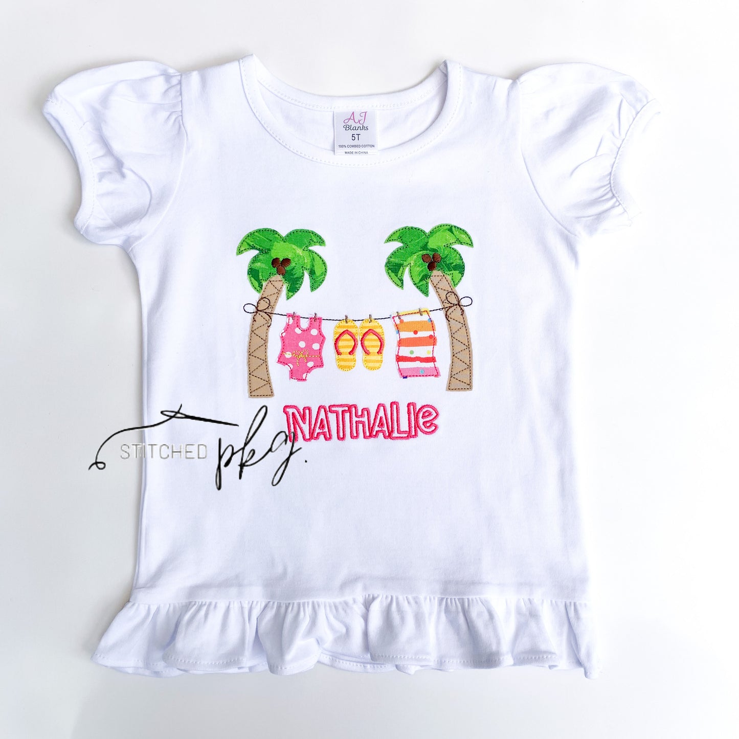 Girl Clothesline Summer Palm Trees Applique