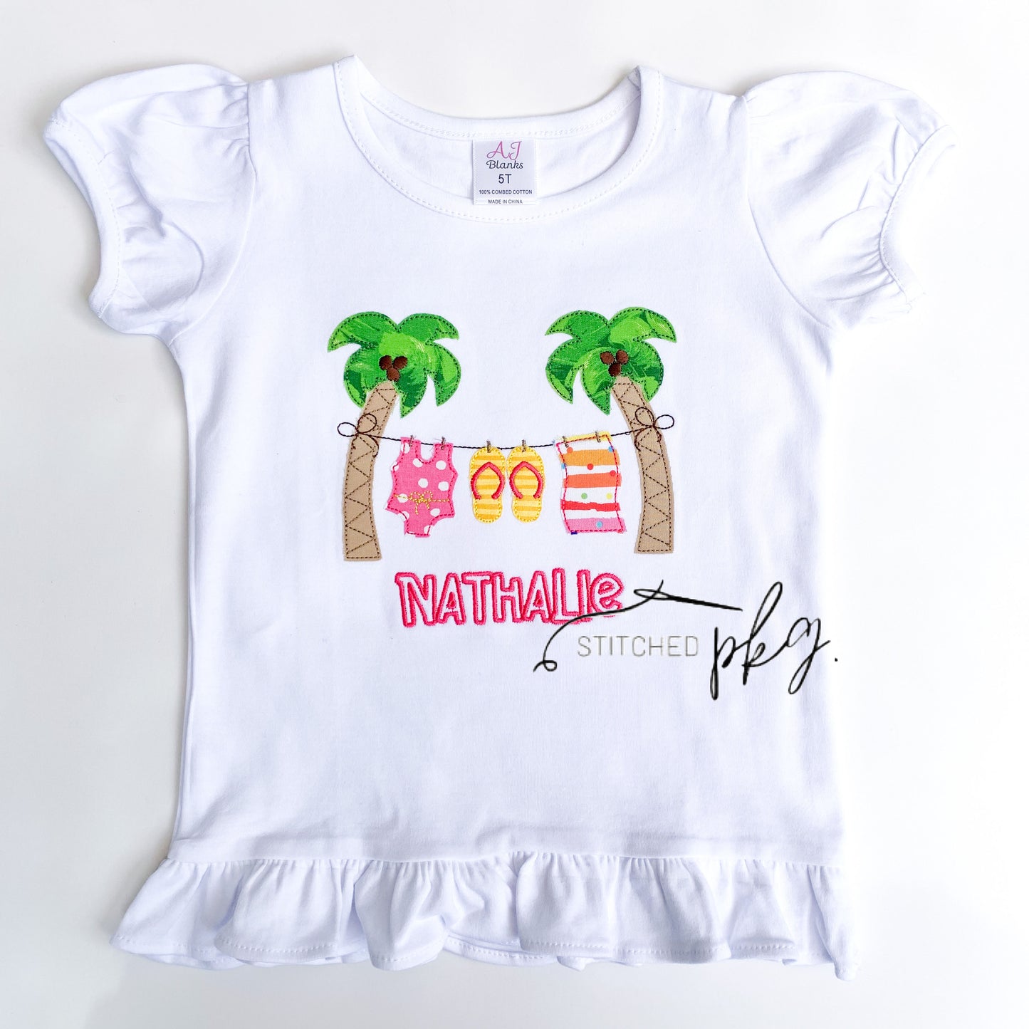 Girl Clothesline Summer Palm Trees Applique