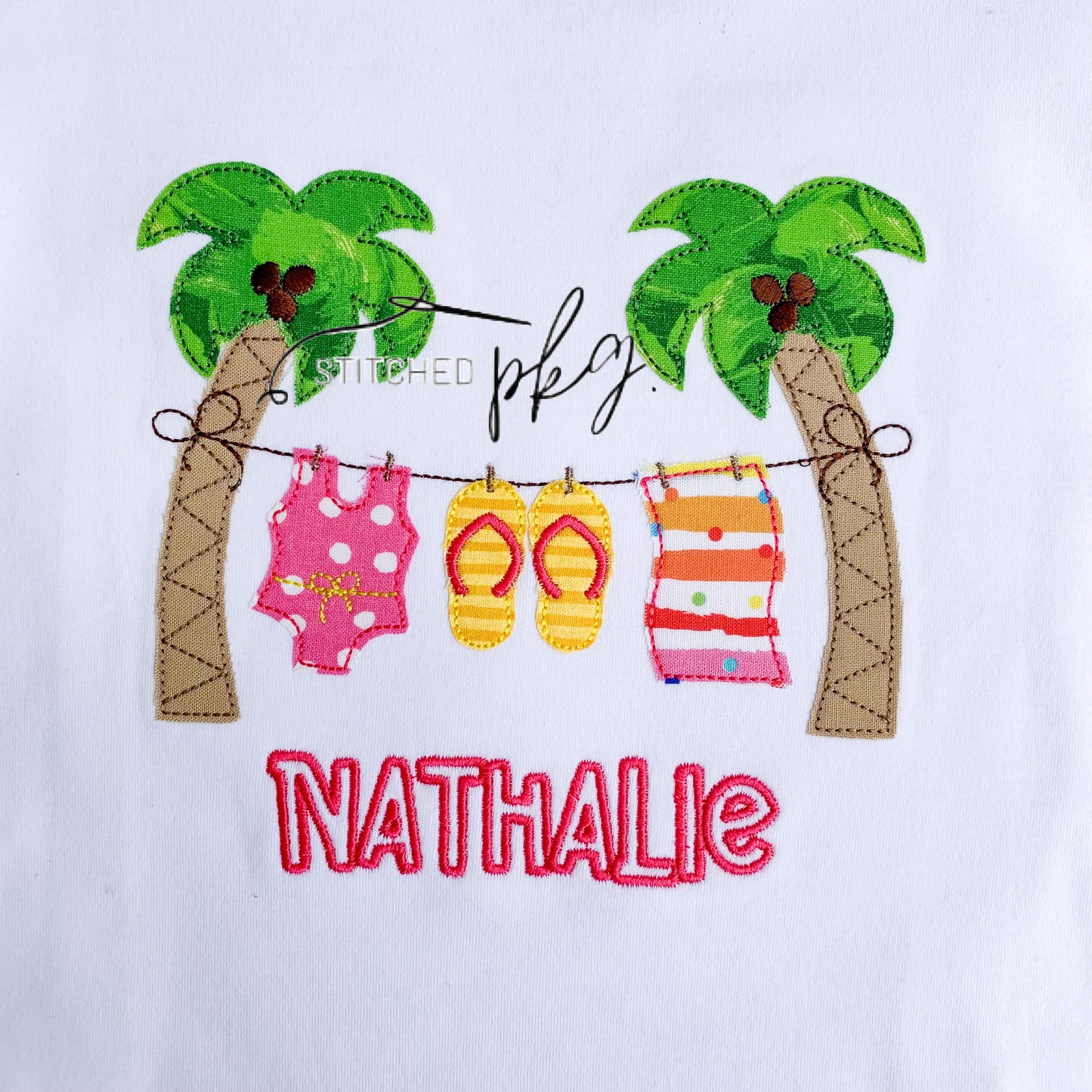 Girl Clothesline Summer Palm Trees Applique