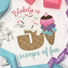 Load image into Gallery viewer, Three Scoops of Fun Birthday Applique
