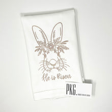Load image into Gallery viewer, Floral Wreath Rabbit He Is Risen Hand Towel
