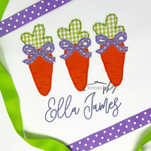 Load image into Gallery viewer, Carrot Trio with Bows Applique
