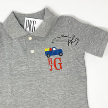 Load image into Gallery viewer, Easter Truck Monogram Gray Polo
