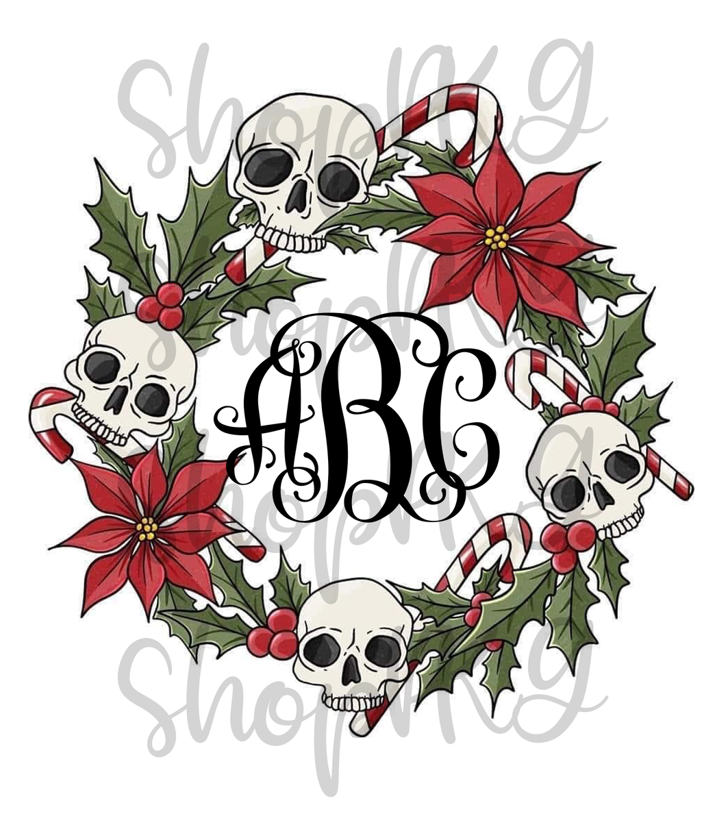 Monogram Christmas Skeleton Wreath