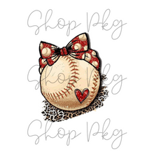 Load image into Gallery viewer, Vintage Baseball with Leopard Splash and Red Bow
