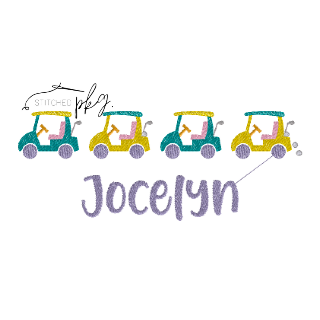 Line of Golf Carts Girl Embroidery