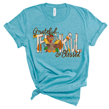 Load image into Gallery viewer, Grateful Thankful &amp; Blessed Turkey Graphic Tee

